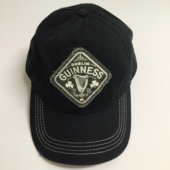 Dublin Guinness 1759 Hat Olive Green Patch On Black Strapback Cap 100% Cotton - Picture 1 of 11